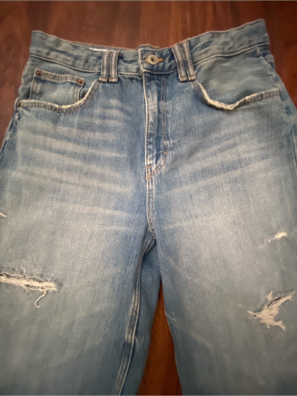 ZARA TRF MID RISE RIPPED DENIM JORTS - Picture 8 of 13